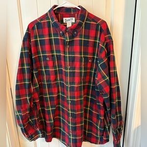 Duluth Trading Company men’s Red Plaid Flannel Button Up Long Sleeve Shirt EUC